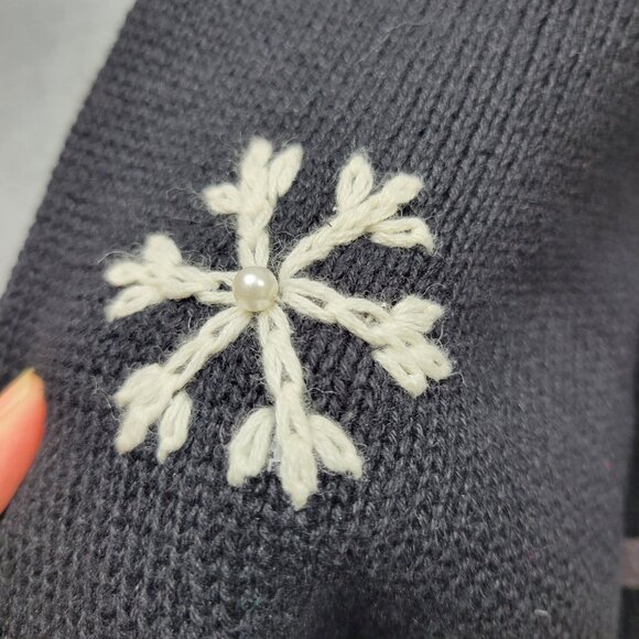 Vintage Mandal Bay Cardgan Womens XL Black Knit Santa Snowman Holiday Sweater - Picture 9 of 16